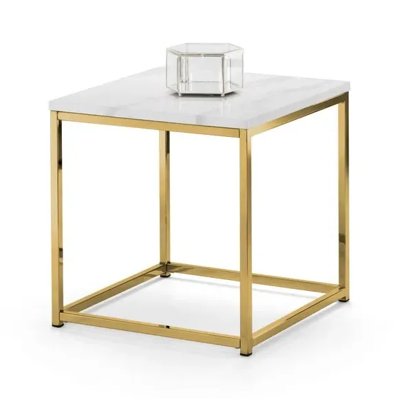 Lamp Table with Marble Effect Top - Gold, Steel alternate view