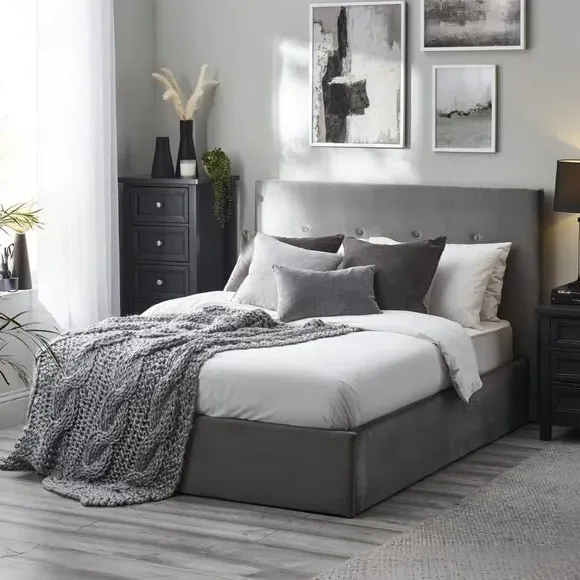 Ottoman Bed Frame with Storage - Light Grey, Velvet