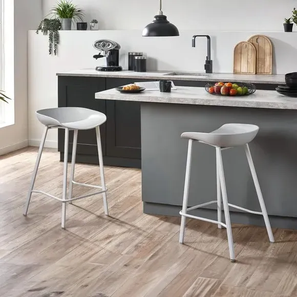 Renzo Set of 2 Bar Stools - Grey, Metal alternate view