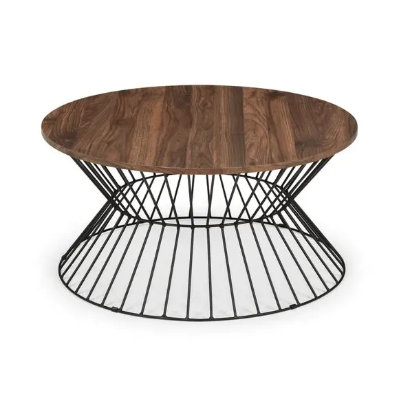 Round Coffee Table with Wire Base - Dark Oak alternate view