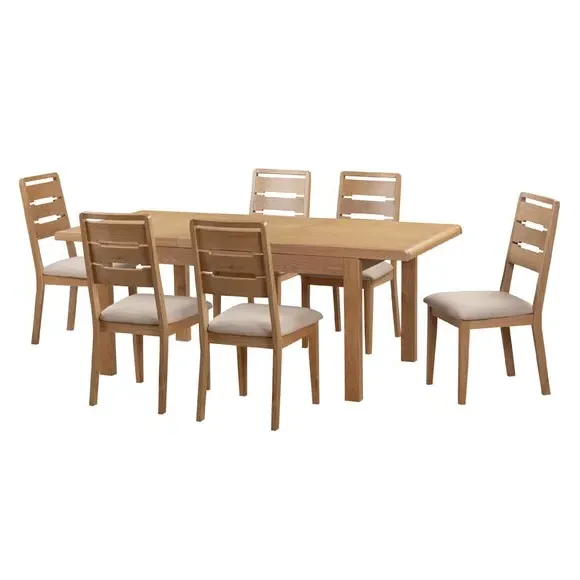 Curve Extendable Dining Table with 6 Chairs - Oak, Solid Oak alternate view