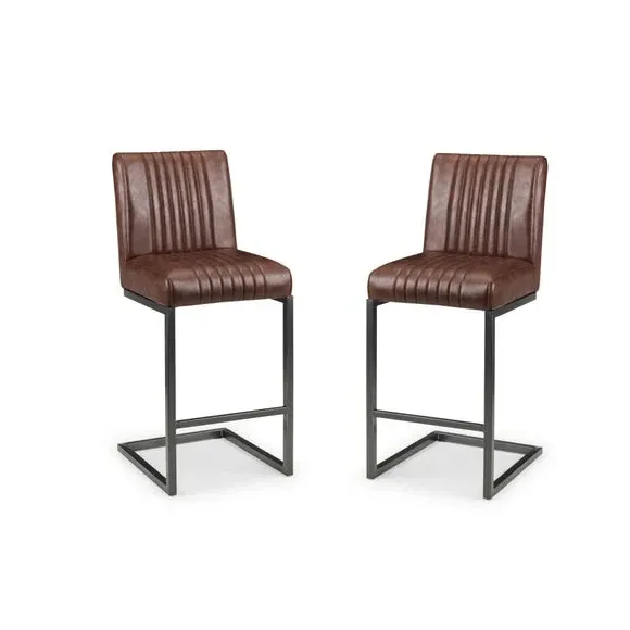 Set of 2 Bar Stools Cantilever - Brown, Faux Leather alternate view