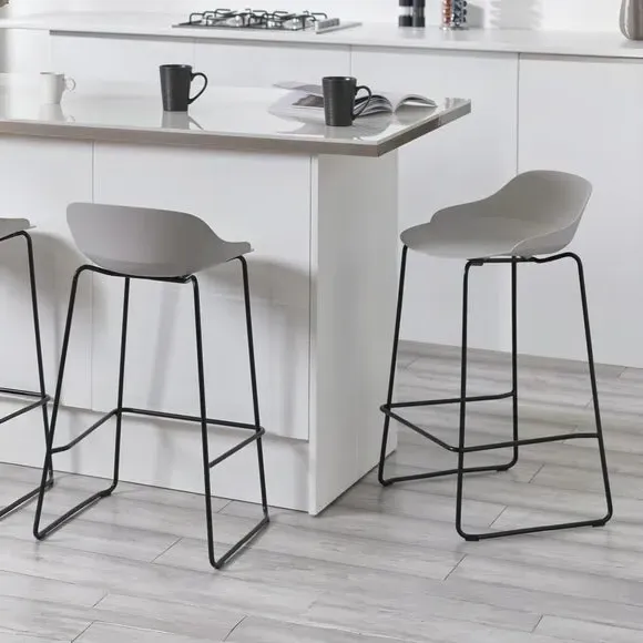 Set of 2 Bar Stools - Light Grey, Metal alternate view