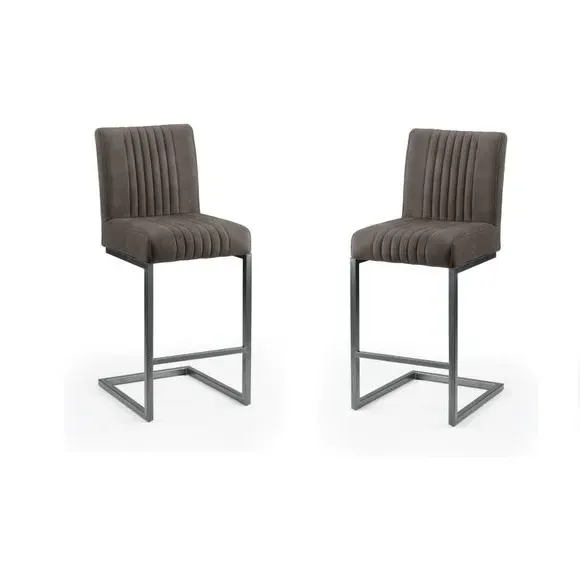 Set of 2 Bar Stools with Cantilever Legs - Grey, Suede alternate view