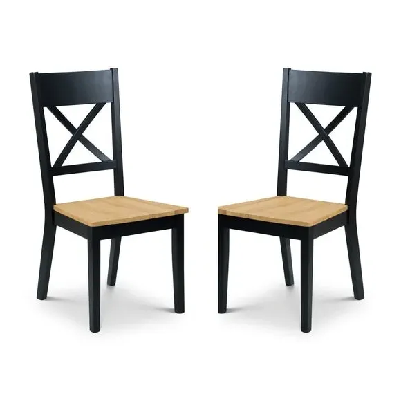 Set of 2 Dining Chairs - Black, Oak Effect Wood alternate view