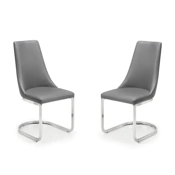 Set of 2 Dining Chairs - Grey, Faux Leather alternate view