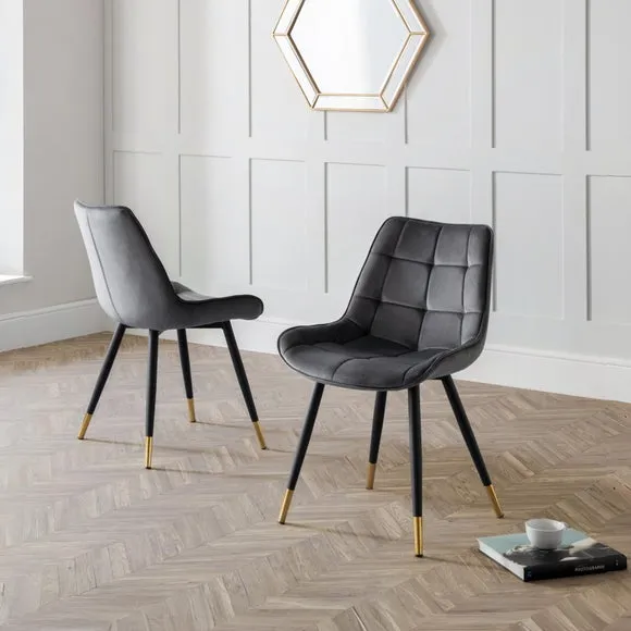 Set of 2 Dining Chairs - Grey, Velvet alternate view