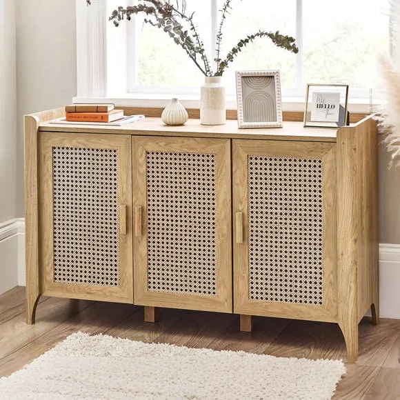 Sydney 3-Door Sideboard with Rattan Print - Oak Effect product