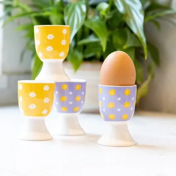 KitchenCraft Set of 4 Porcelain Egg Cups - Yellow product