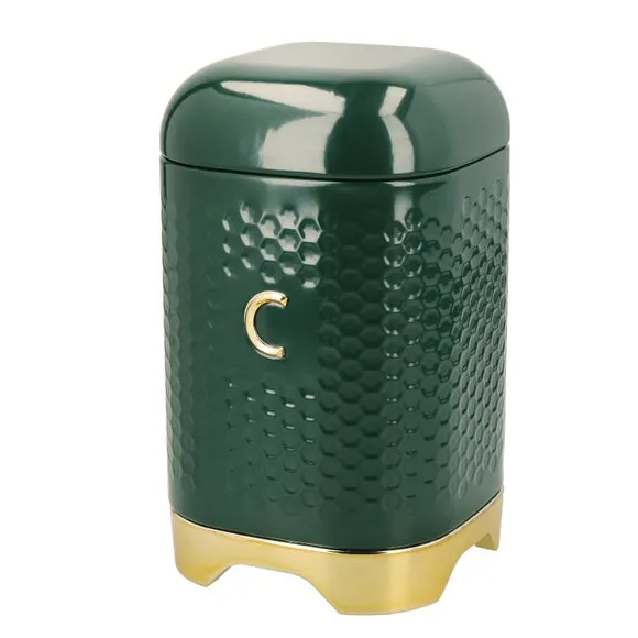 Square Storage Canister with Lid - Green, Steel by Dunelm, image 4