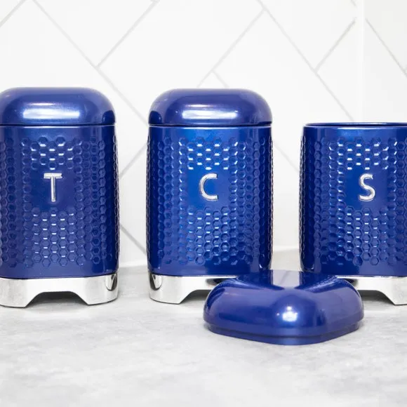 Square Storage Canister with Lid - Midnight, Steel by Dunelm, image 3