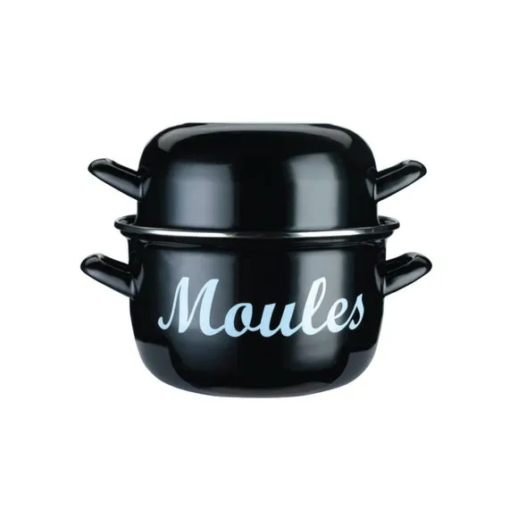 World of Flavours Mussel Pot with Lid - Black, Enamelled Steel product