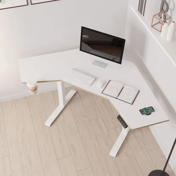 Corner Height Adjustable Desk - White, Plywood alternate view