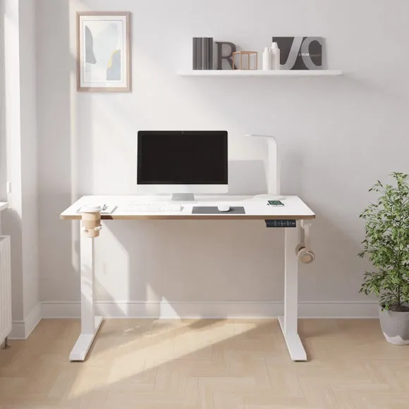 Gino Height Adjustable Desk with Wireless Charging - White alternate view