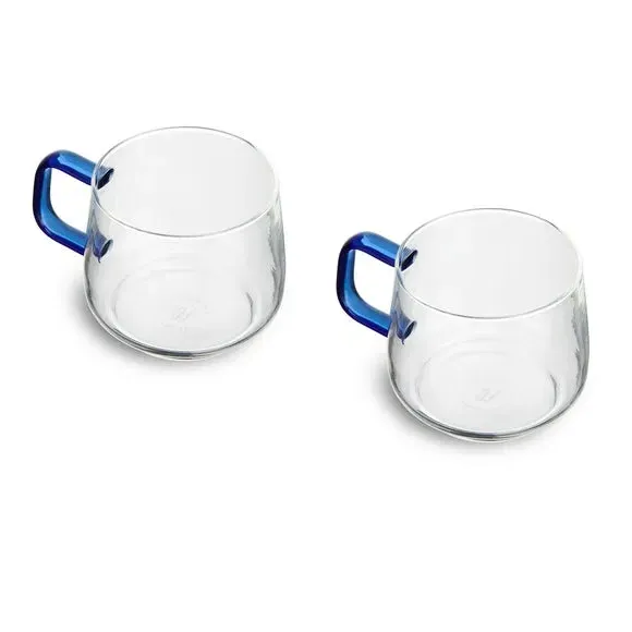 Set of 2 Double Walled Glass Mugs - Blue, Borosilicate Glass alternate view
