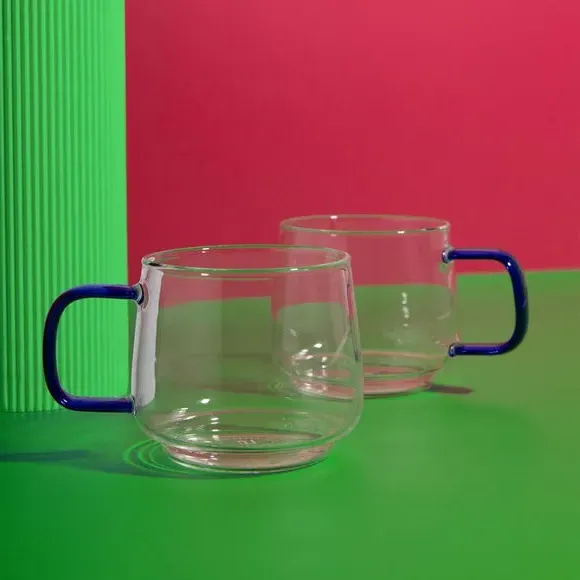 Set of 2 Double Walled Glass Mugs - Blue, Borosilicate Glass product