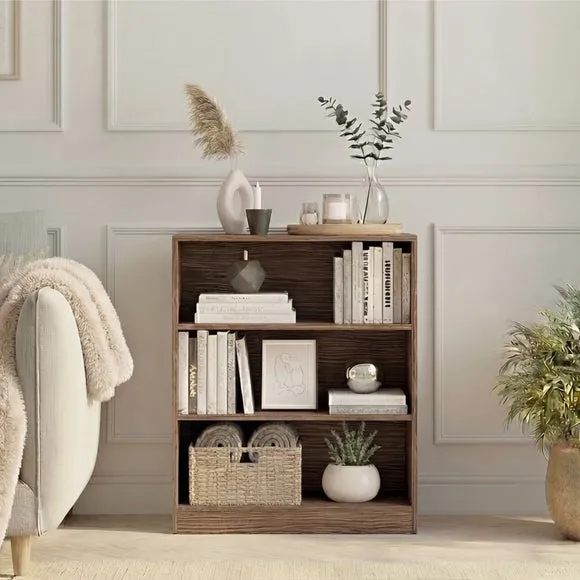 Cambridge 3-Tier Low Bookcase - Walnut Effect alternate view