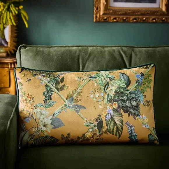 Cotswold Fantasia Dawn Rectangular Filled Cushion - Gold, Velvet