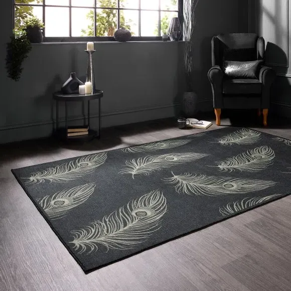 Dandy Art Deco Peacock Rug - Black product