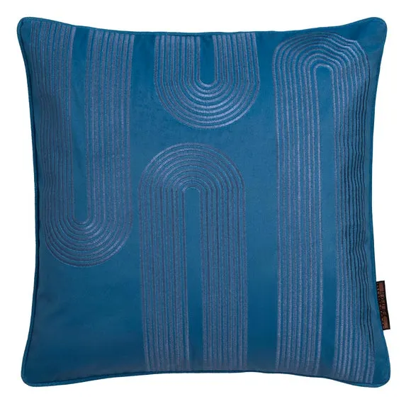 Diva Embroidered Square Cushion - Teal Blue, Velvet alternate view