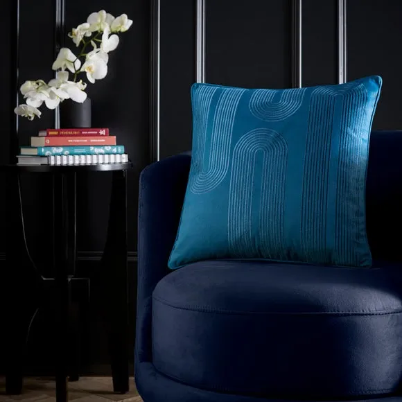 Diva Embroidered Square Cushion - Teal Blue, Velvet product