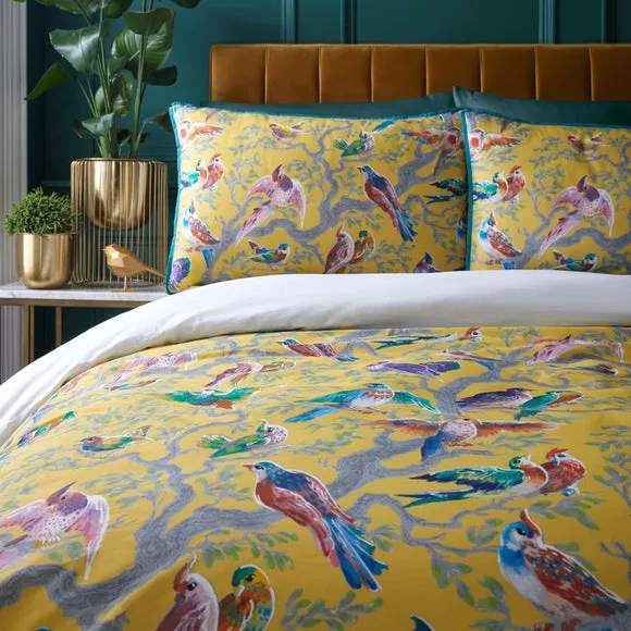 Birdity Duvet Cover & Pillowcase Set - Yellow, Cotton alternate view