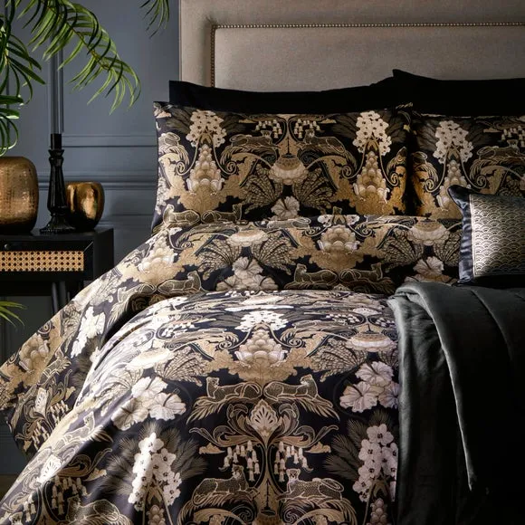 Suburban Jungle Duvet Cover & Pillowcase Set - Black, Cotton alternate view