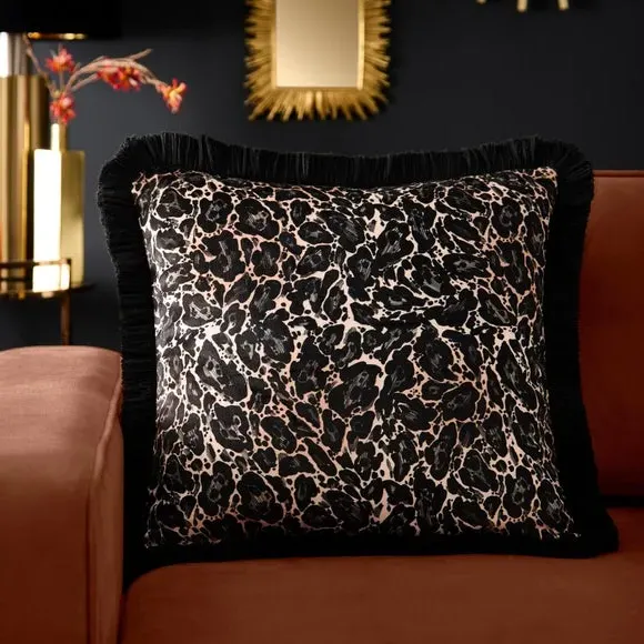 Josephine Leopard Print Square Cushion - Gold, Velvet product