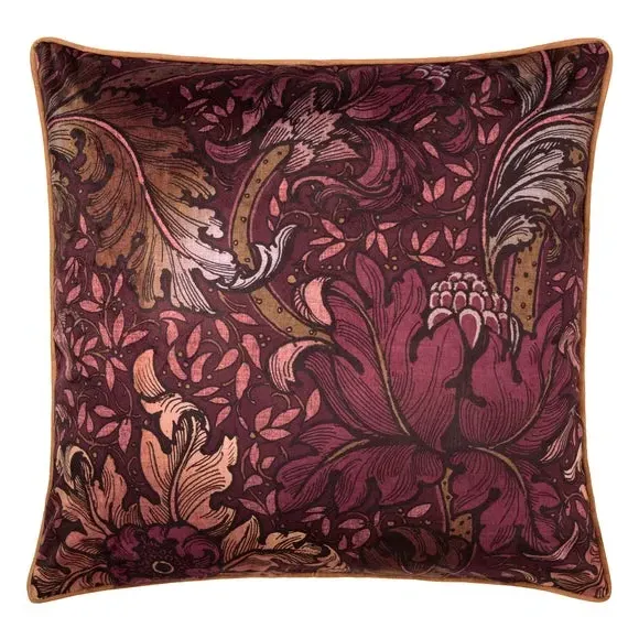 Morris Major Chintz Velvet Square Cushion - Burgundy alternate view