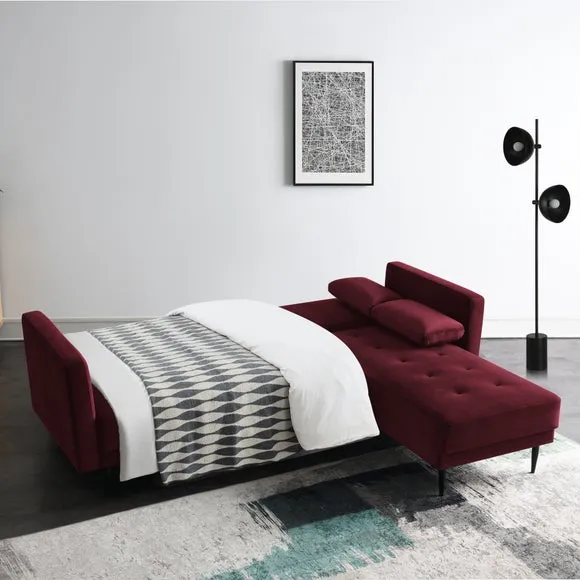 Selassi L-Shaped Sofa Bed with Storage - Burgundy, Velvet alternate view
