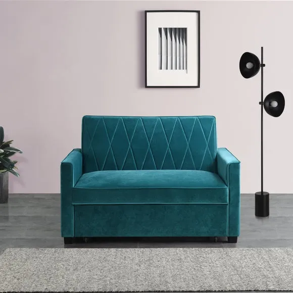 Serena 2-Seater Sofa Bed with Clic Clac - Teal Blue, Velvet alternate view
