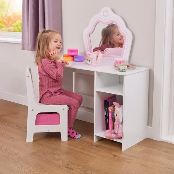 Dressing Table with Storage Chair - White, Wood product