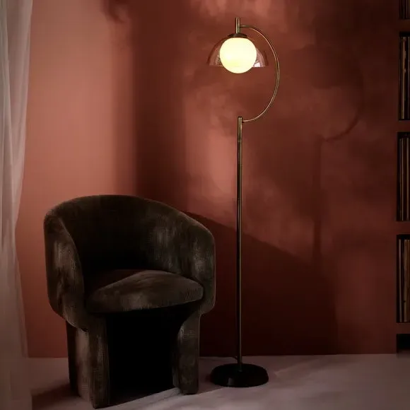 Floor Lamp with Glass Shade - Brass, Metal alternate view
