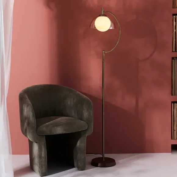 Floor Lamp with Glass Shade - Brass, Metal product