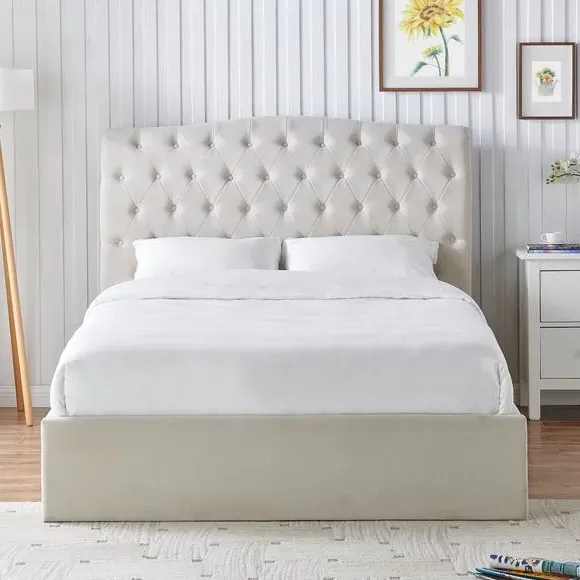 Ottoman Bed Frame with Storage - Natural, Velvet alternate view