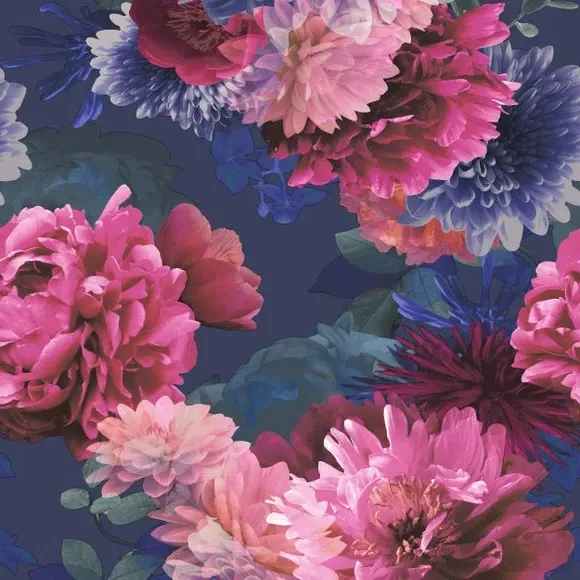 Floral Wallpaper with Matt Finish - Blue alternate view