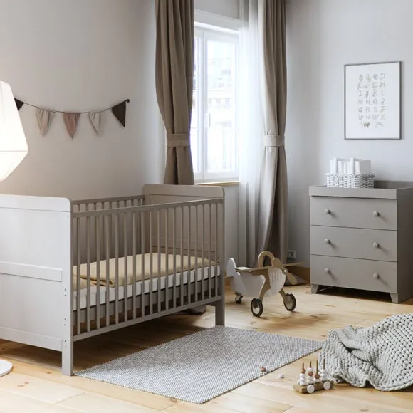 Classic Cot Bed and 3 Drawer Chest Nursery Set - Grey product