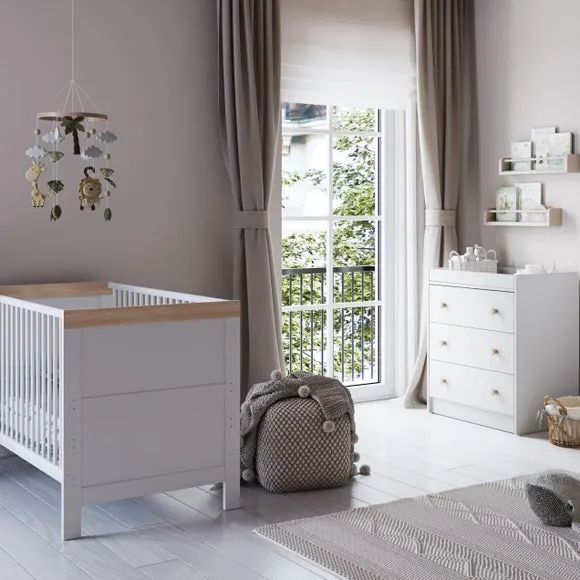 Florence Cot Bed & 3 Drawer Chest Nursery Set - White, Oak product