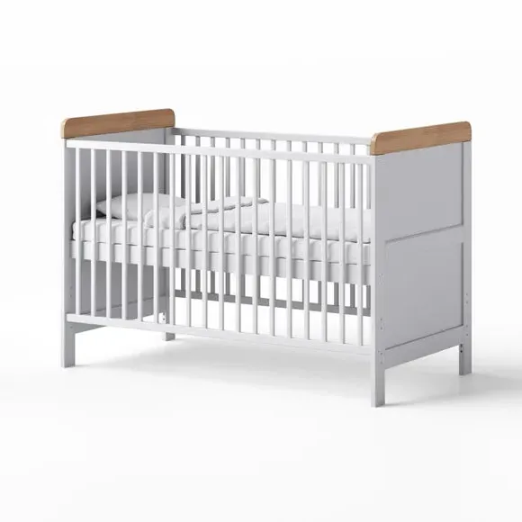 Oak Effect Cot Bed Convertible with Teething Rails - White alternate view