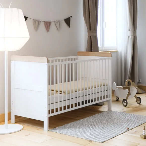 Oak Effect Cot Bed Convertible with Teething Rails - White product