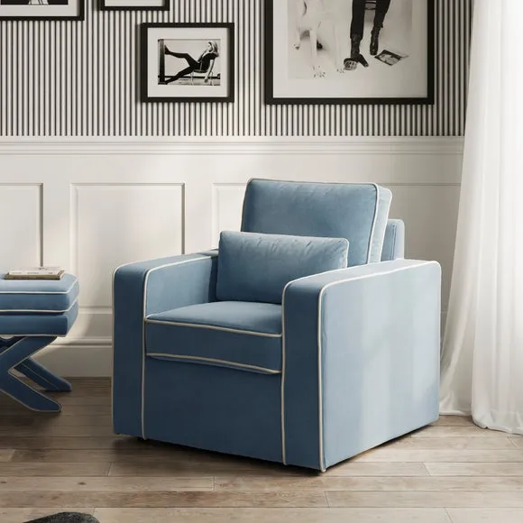 Diego Accent Chair with Contrast Piping - Ice Blue, Velvet product
