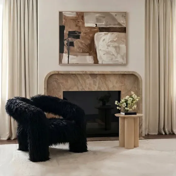 Freyja Occasional Chair with Curved Three-Leg Base - Black, Faux Mongolian Fur alternate view