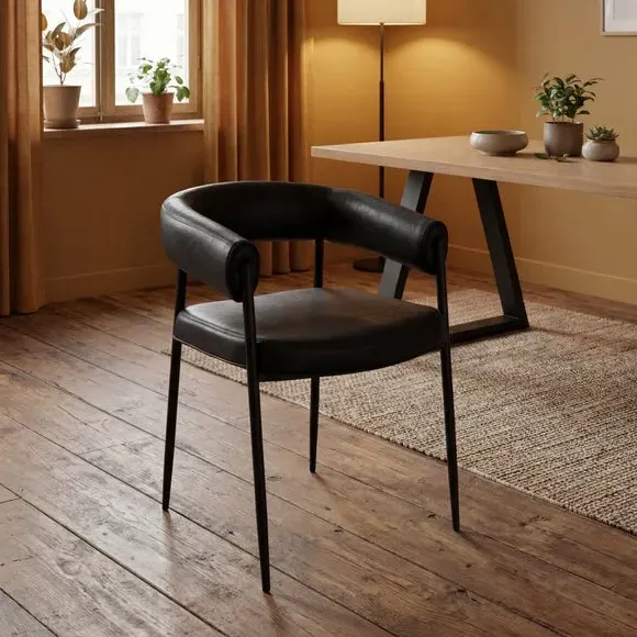 Queens Curved Dining Chair with Armrests - Black, PU product