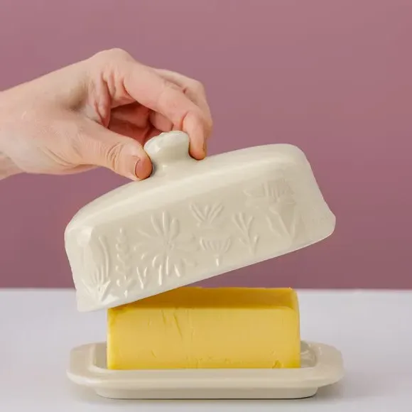 In the Meadow Butter Dish - Cream, Stoneware product