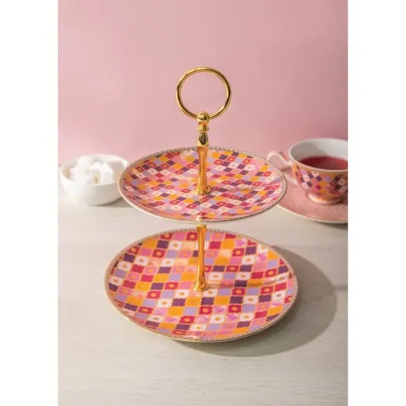 Teas & C's Kasbah 2-Tier Cake Stand - Pink, Porcelain product