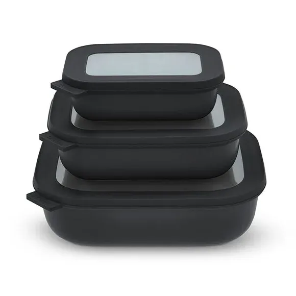 Cirqula Set of 3 Rectangular Food Containers - Black