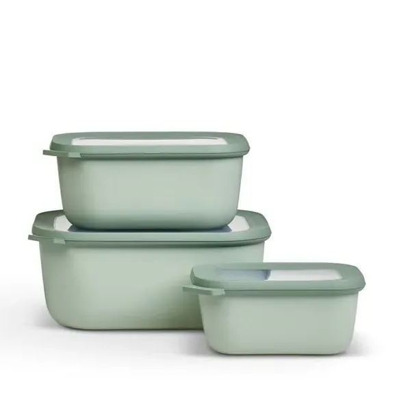 Cirqula Set of 3 Rectangular Food Containers - Sage Green