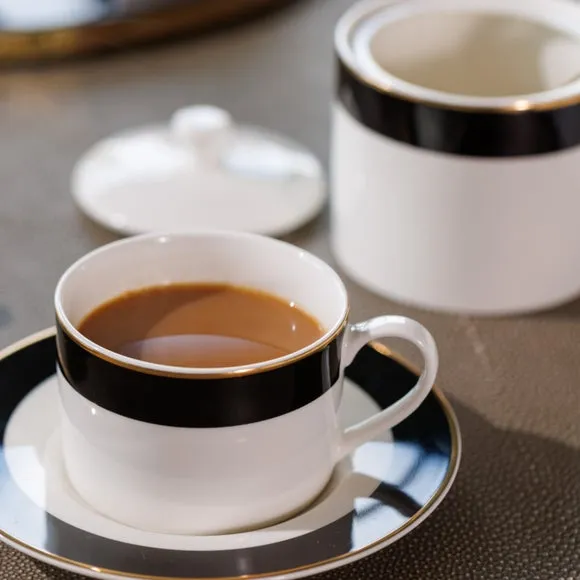 Mikasa Luxe Deco Set of 2 Tea Cups and Saucers - Black/White, Fine China product