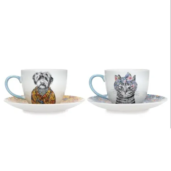 Teacup and Saucer Set - White, Fine China alternate view