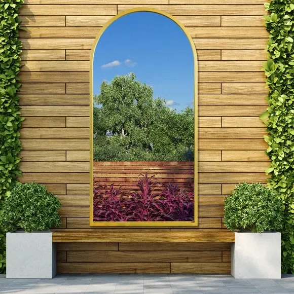Arched Full Length Wall Mirror - Gold, Metal alternate view